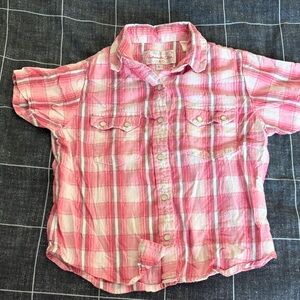 Pink Plaid Short-Sleeve Button-Up Kids Shirt